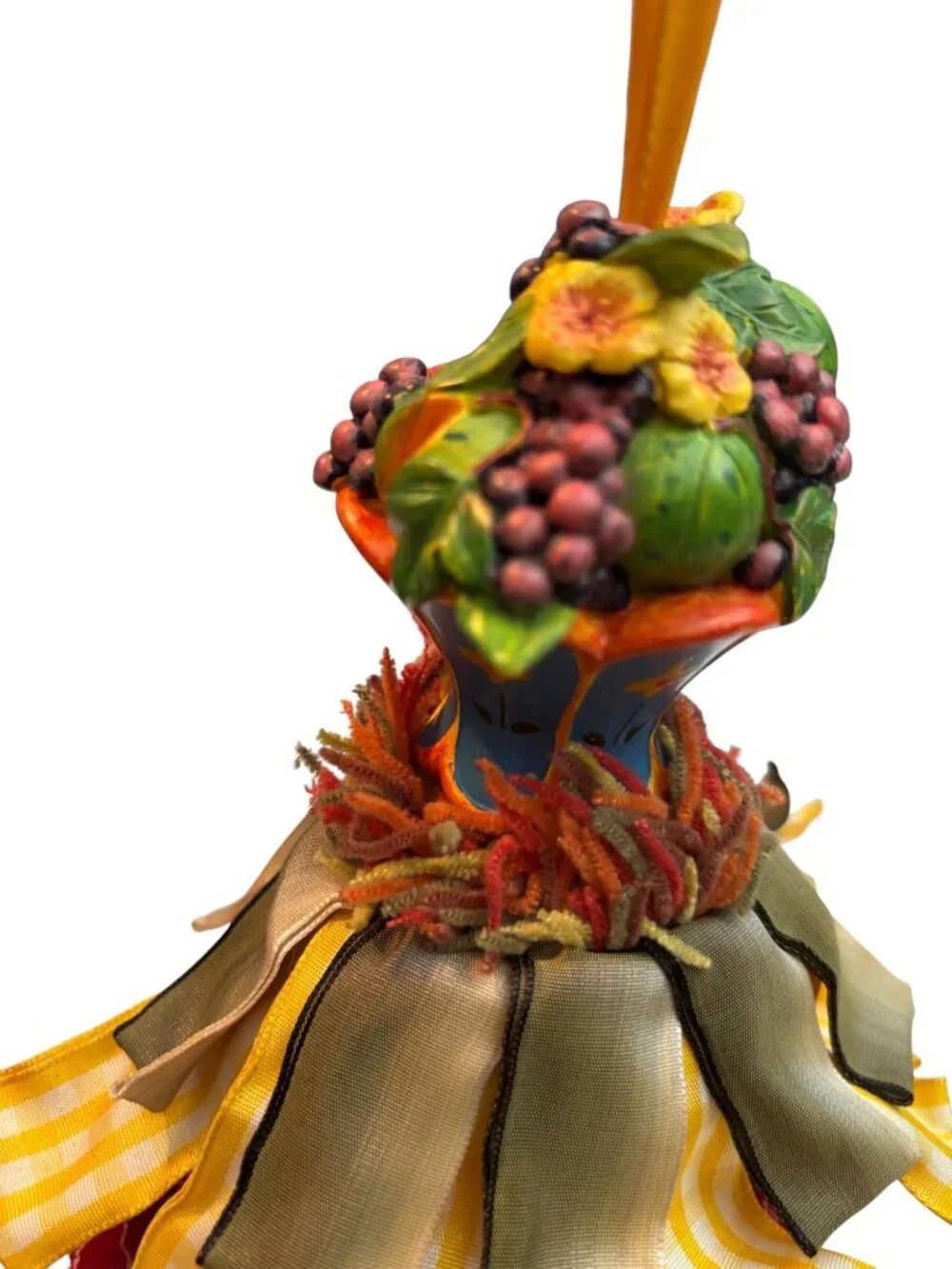 Kelly Paulk for Silvestri Fruit Basket Ornament With Multicolor Ribbons & Textur